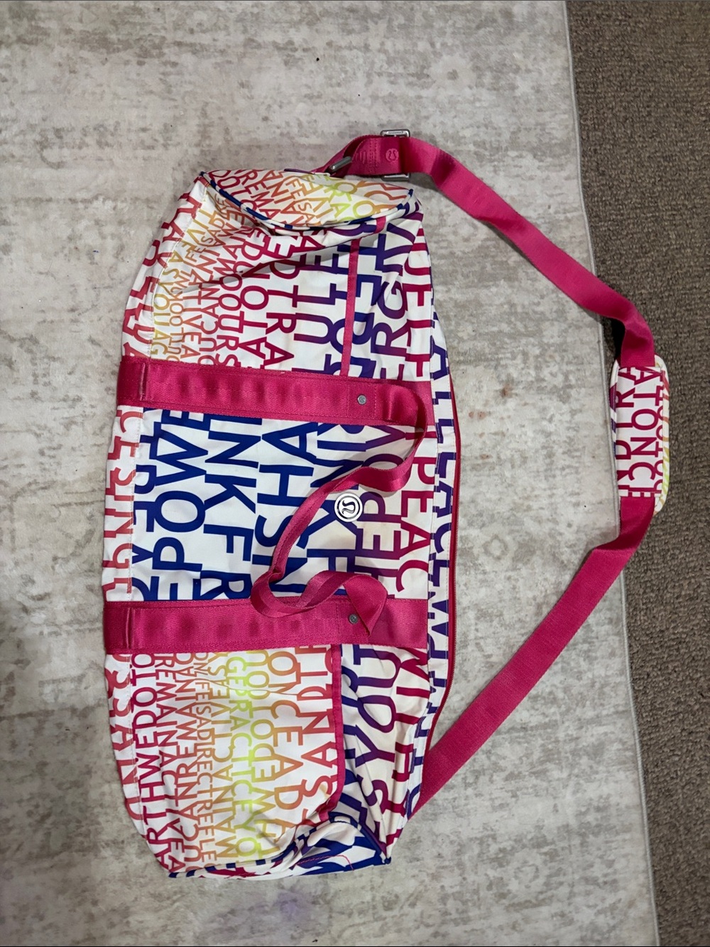 lululemon athletica Multicolor Letter-Print Travel Duffel with Pink Trim